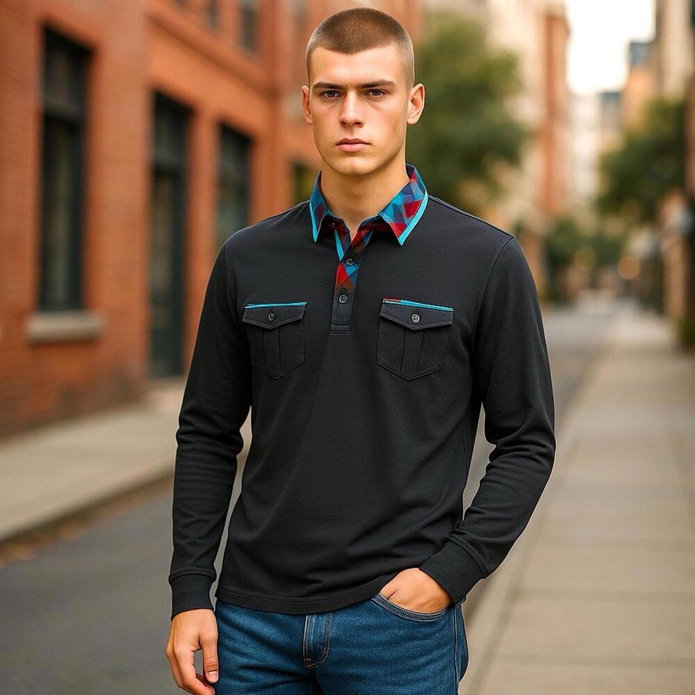 Mondo di Marco Men’s Pullover Long Sleeve Black 1/4 Button XL